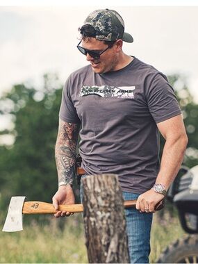 Men's Charcoal Short-Sleeve Tee with Camo Chest Stripe